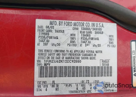 2002 Ford Explorer Xls z USA, uszkodzony, nr VIN 1FMZU62K12ZC92880